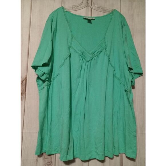 2 For 30 Roaman's Shirt Ladies 4x‎ Green Lace Detail Short Sleeve V-Neck - Picture 1 of 6